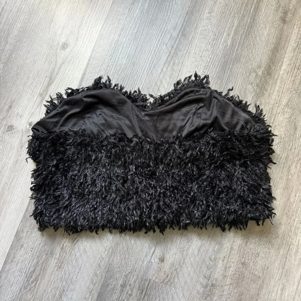 ELOQUII Fuzzy Bandeau Sweetheart Tube Top Faux Feathers Black 14 16